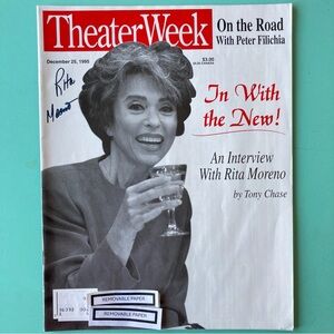 Rita Moreno Signed Theater Week Magazine Dec 25 1995 Label Attached / After-Play